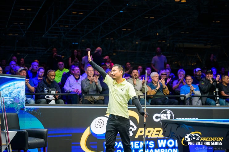 ラスベガスオープン覇者・ジーリンスキを1回戦で破ったパグラヤン　© probilliardsiries 2023