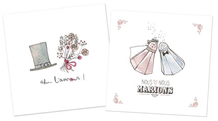 carte faire-part illustration aquarelle mariage humour