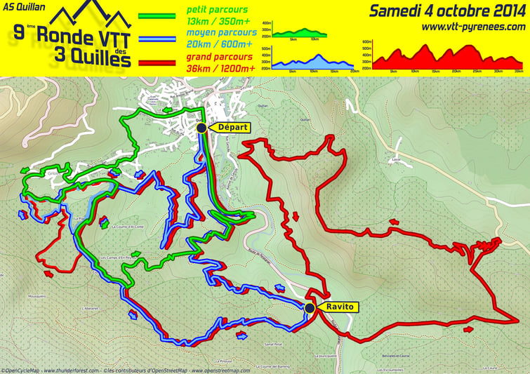 Plan des parcours de la Ronde VTT des 3 Quilles 2014