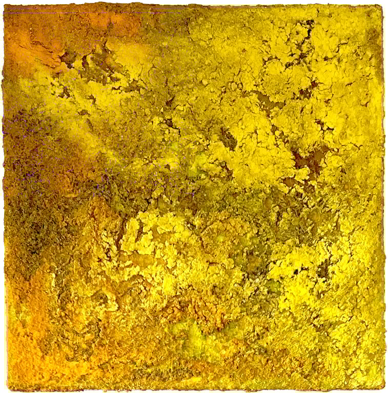 "Yiddle Yellow" 2025    60 x 60 Acrylfarbe mit Sand und Pigment auf Leinwand
