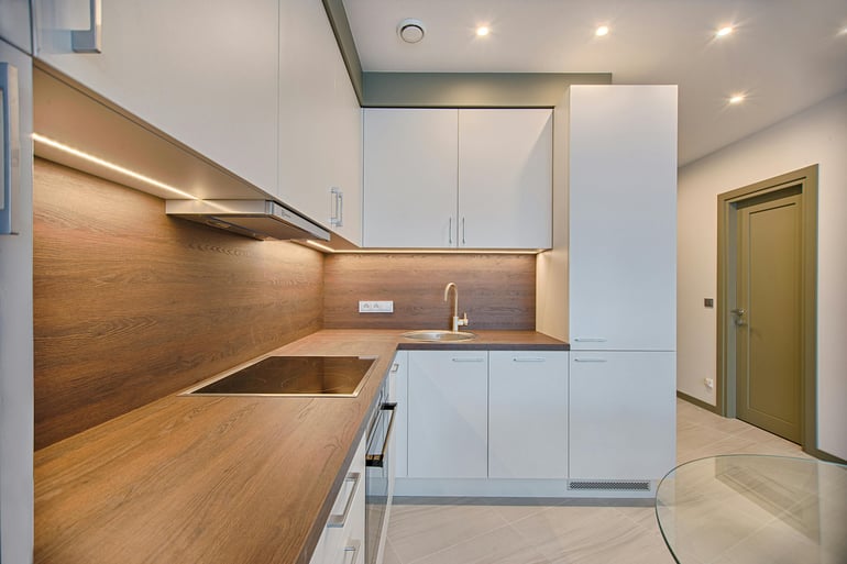 Bright modern kitchen with timber and white finishes – Flourish Interior Design Newcastle