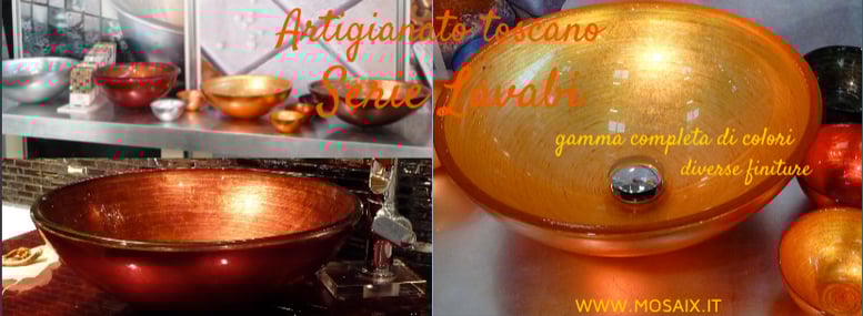 Lavabi fatti a mano in vetro foglia oro Mosaix.it