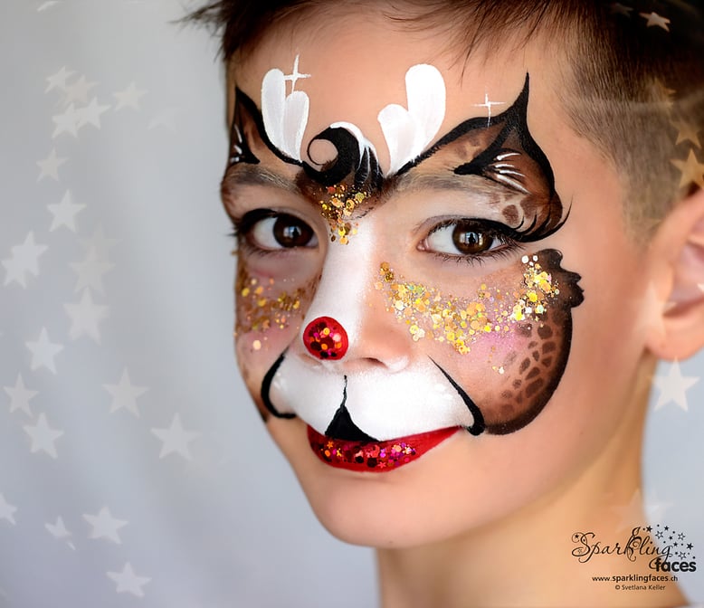 Kinderschminken_Vorlagen; Schminkfarben_kaufen_Schweiz; Kinderschminken_Kurse; einfach; Rentier