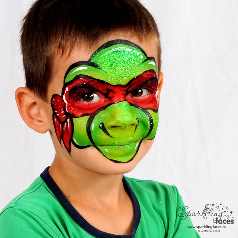 Kinderschminken_Vorlagen; Schminkfarben_kaufen_Schweiz; Kinderschminken_Kurse; einfach; Ninja Turtle