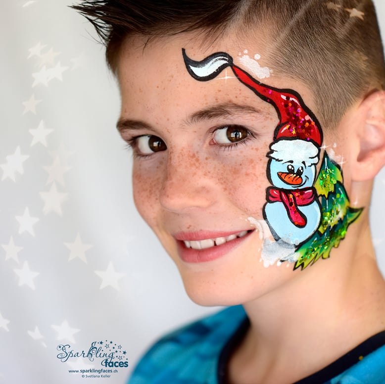 Kinderschminken_Vorlagen; Schminkfarben_kaufen_Schweiz; Kinderschminken_Kurse; einfach; Schneemann