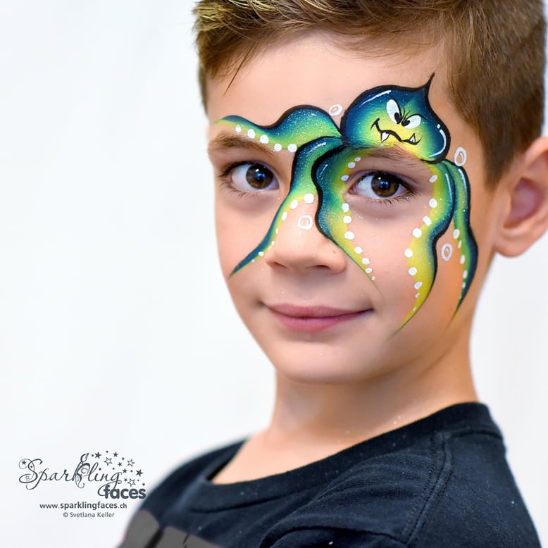 Kinderschminken_Vorlagen; Schminkfarben_kaufen_Schweiz; Kinderschminken_Kurse; einfach; Tintenfisch