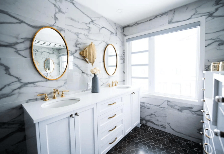 White and gray tiles is among the top trends in bathroom remodeling