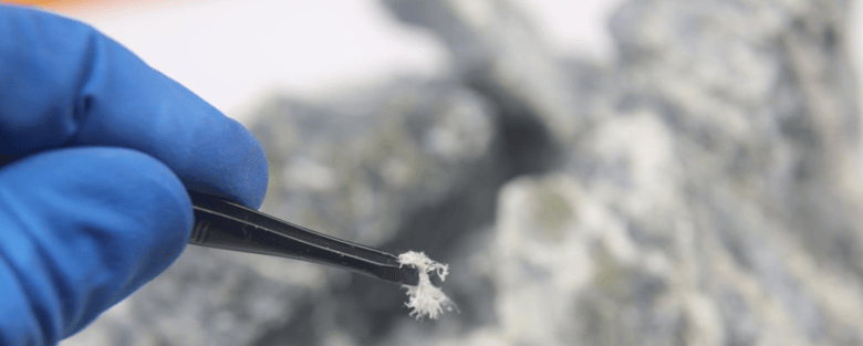 Chrysotile asbestos fiber close up