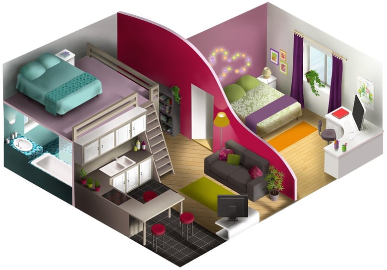 illustration axonométrie décors  jeux vidéo weka