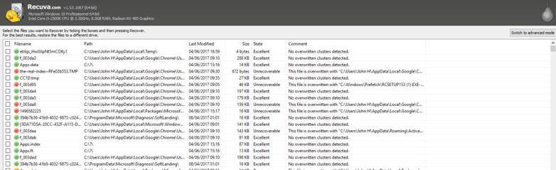 Recuva - récupération de données