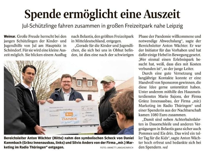 Pressebericht aus der "Thüringischen Landeszeitung - Weimar" vom Samstag, 09.04.2022