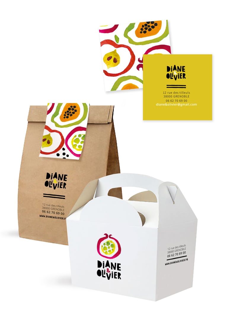 carte de visite packaging charte graphique identité visuelle diane et olivier traiteur livraison réunion madagascar exotique