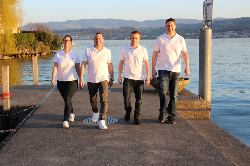 Leidenschaftliche Bootsfahrschul-Experten: Tanja Gallelli-Wentsch, Toni Gallelli, Simone Sorice, Phillip Tell (v.l.n.r.)