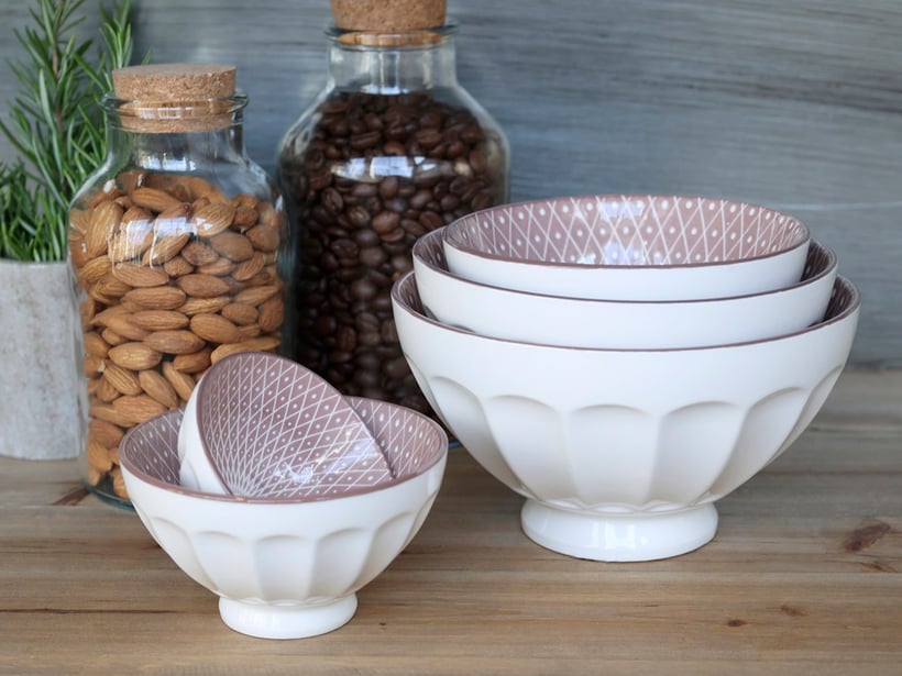 Schalen-Set Retro in verschiedenen Grössen weiß-rosa