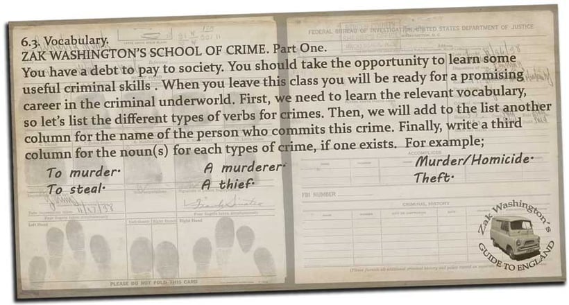 English language grammar and vocabulary exercise for TEFL TESOL EFL ELT students: Crime and punishment vocabulary