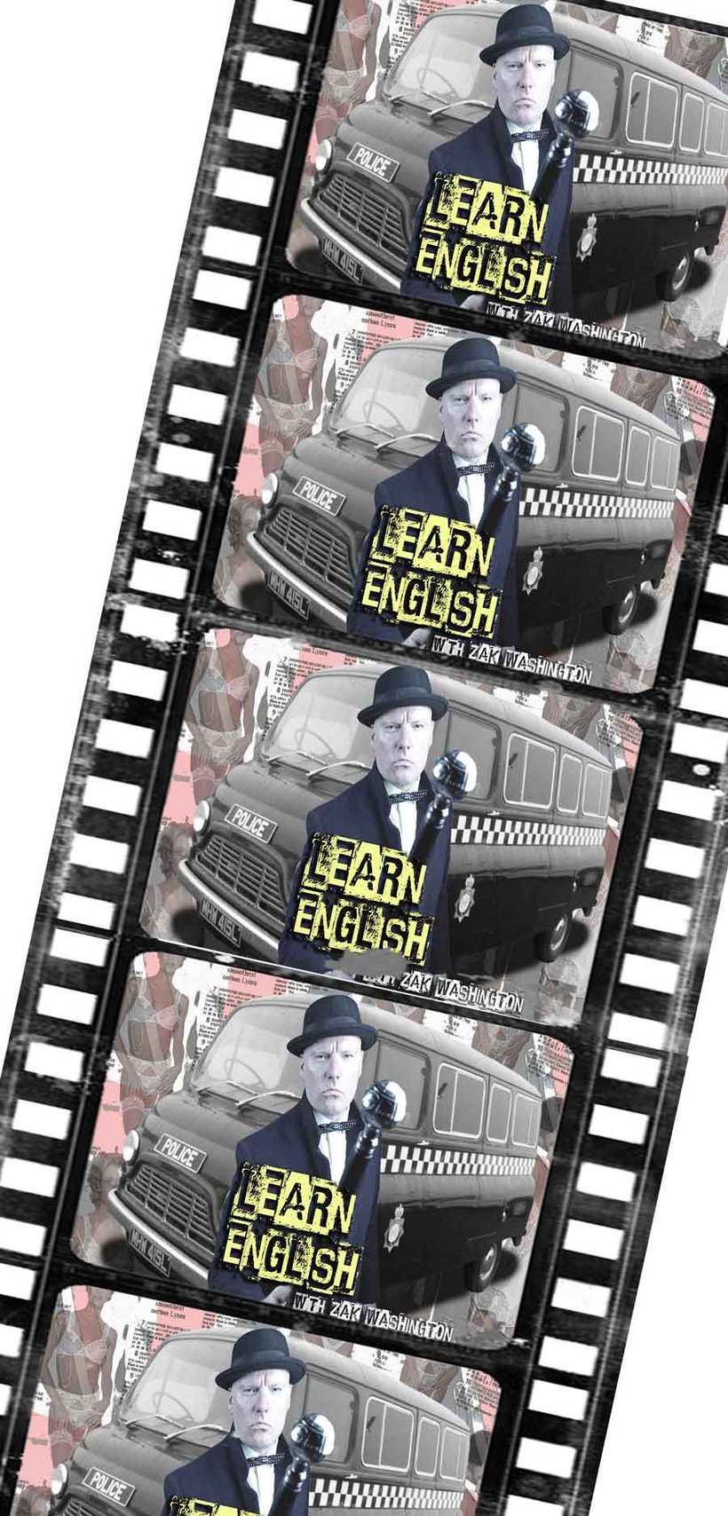 Zak Washington in front of British black maria police van truck