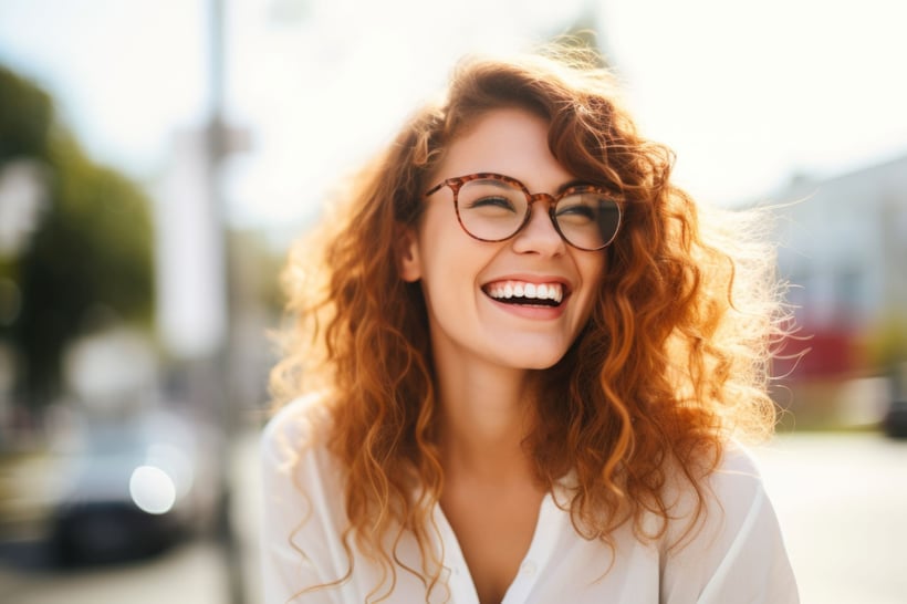 Lächelnde Frau mit BriLens Brille