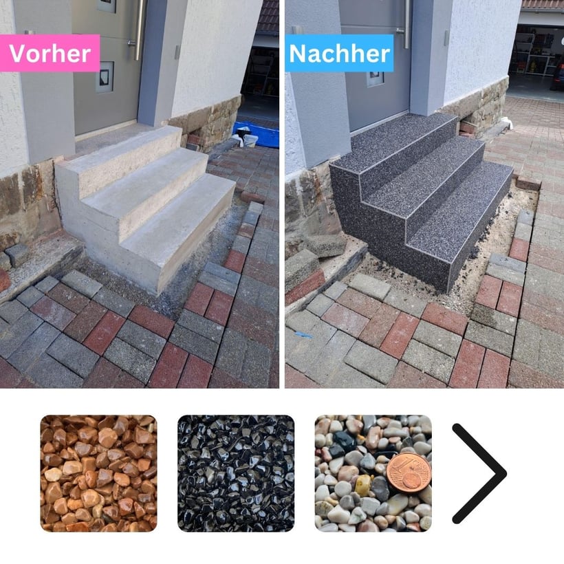 Steinteppich-Treppe in Grau renoviert – rutschfest und modern