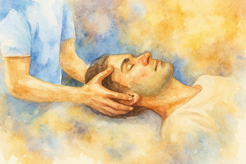 Man receiving craniosacral therapy