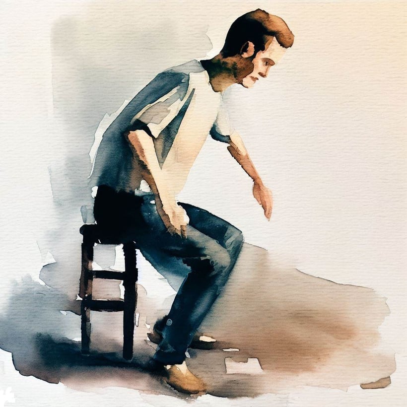 man sitting down with poor coordination