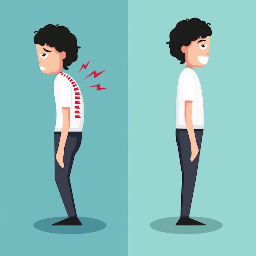 cartoon image of a man standing with both good and bad posture