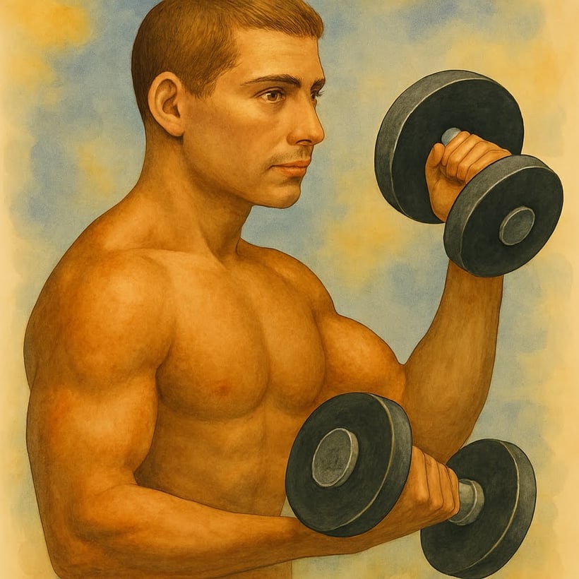 man using dumbbells