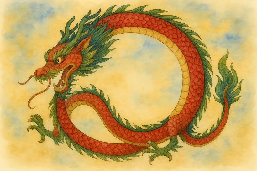 Chinese dragon chasing it's own tail