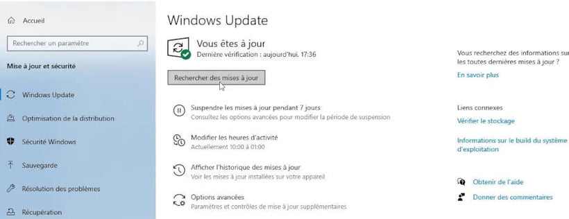 Windows Update recherche des mises à jour