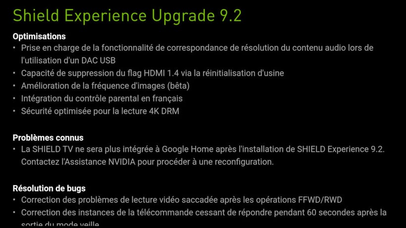 Mise à niveau Shield Experience 9.2