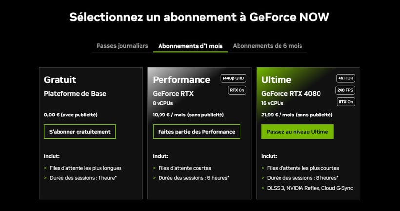 Prix de GeForce NOW