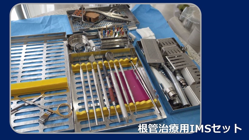 根管治療用のセット、ファイルや奥歯用の小さいミラーなどが一つのカセッテに入れられ、ピッキングが必要ないように工夫されています。
