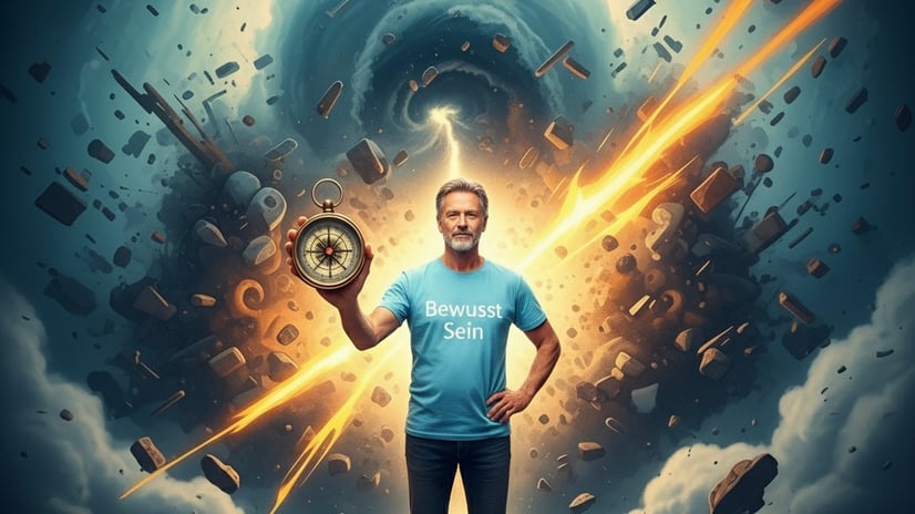 Deine Jungfrau-Energie als Kraftquelle - Jungfrau NaturCoach ein Mann sein 55j. dunkel blond graumeliert mit einem hellblauen TShirt mit der Aufschrift "Bewusst Sein"