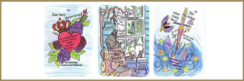 Lenormandlernkarten Herz, Mäuse und Anker