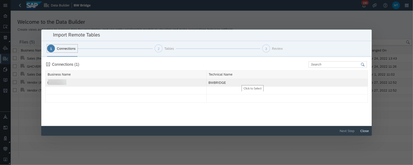 Datasphere select connection