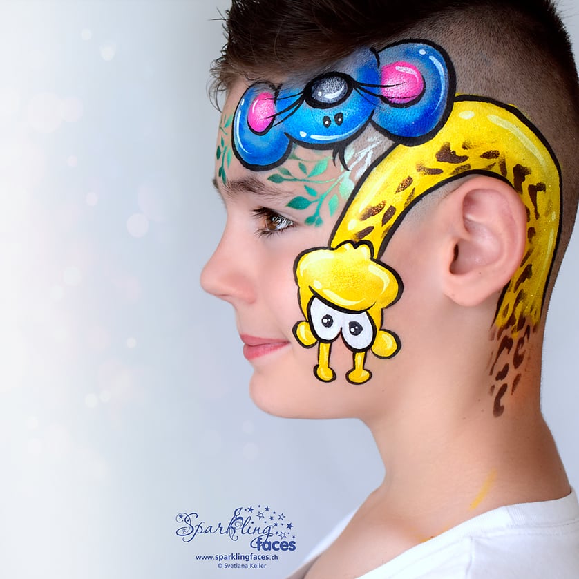 Kinderschminken_Vorlagen; Schminkfarben_kaufen_Schweiz; Kinderschminken_Kurse; Svetlana_Keller; face_painting; Ballonmodellieren; Ballonmodellage; Airbrush_Tattoos; einfach; Giraffe
