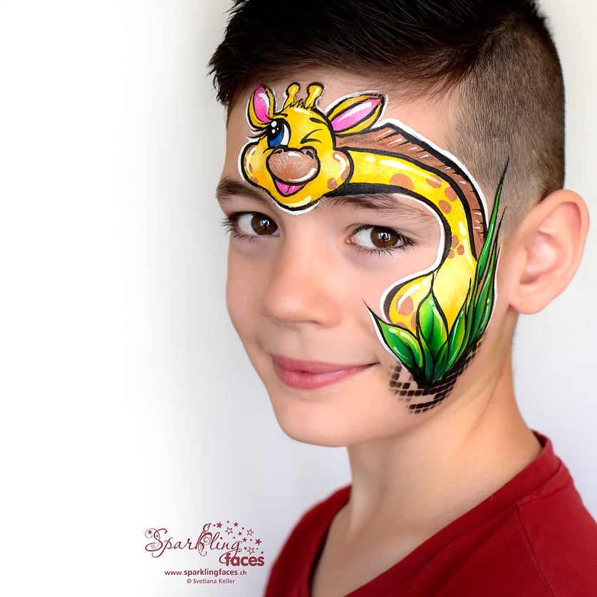 Kinderschminken_Vorlagen; Schminkfarben_kaufen_Schweiz; Kinderschminken_Kurse; Svetlana_Keller; face_painting; Ballonmodellieren; Ballonmodellage; Airbrush_Tattoos; einfach; Giraffe