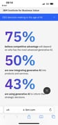 Smartphone screenshot IBM corporate website with survey figures about CEOs and AI