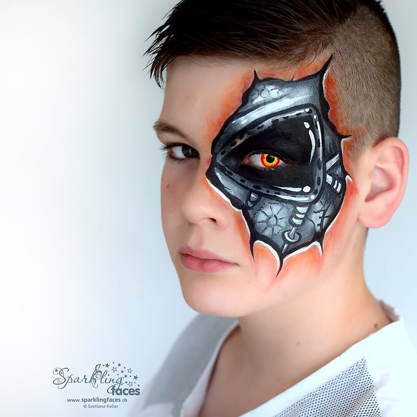 Kinderschminken_Vorlagen; Schminkfarben_kaufen_Schweiz; Kinderschminken_Kurse; einfach; Roboter