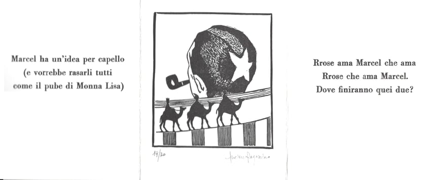 tripla pagina con stampa tipografica e linoleum originale di Luciano Ragozzino