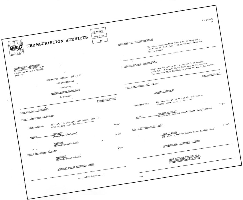 BBC Transcription Service - Manfred Mann's Earth Band