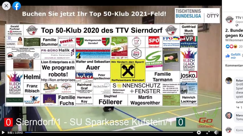 Hier sehen Sie einen Screenshot unseres Facebook-Livestreams. Auch der Top 50-Klub wird darin präsentiert.