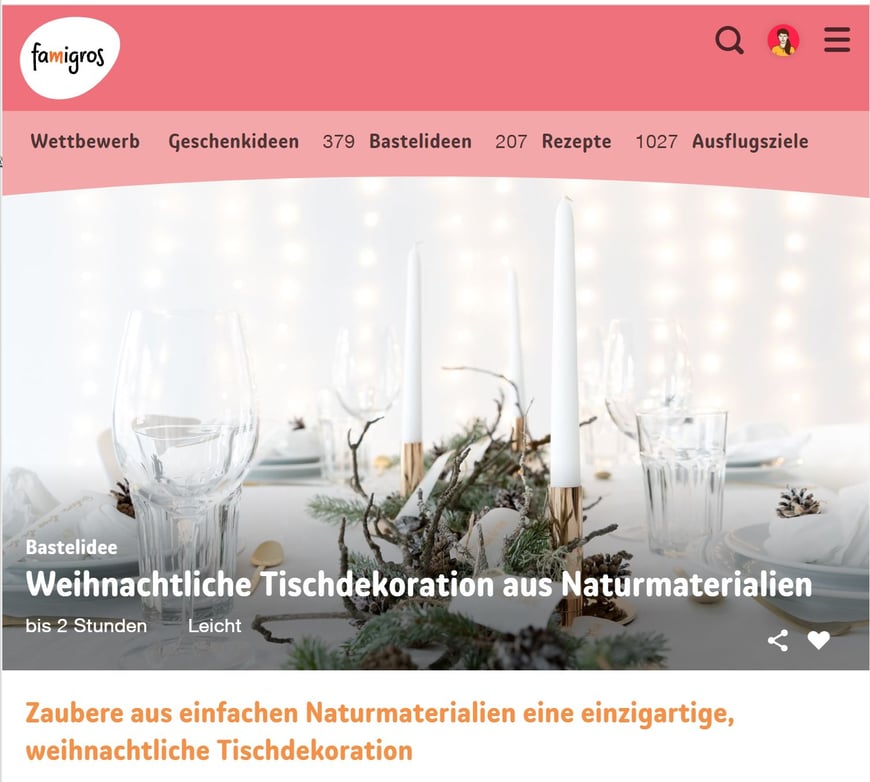famigros Blog, weihnachtliche Tischdekoration aus Naturmaterialien