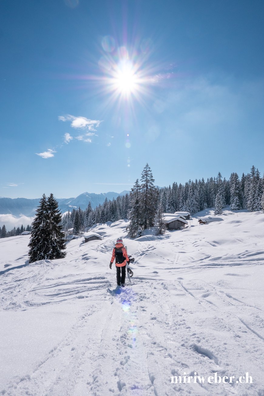 Flims, Laax, Pisten, Grauberg, Talabfahrt Flims, Fotospots, Winter, Skiferien, Snowboarden