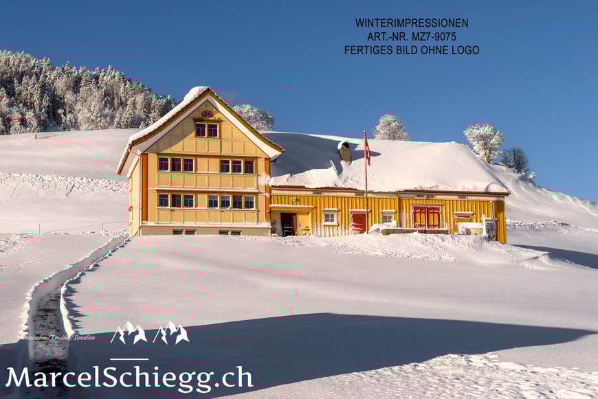 Marcel Schiegg, Fotografie, Wandbilder, Appenzeller Bauernhaus, Winterlandschaft, Winterzauber, Winterimpressionen, Appenzell, Appenzellerland, Schweiz
