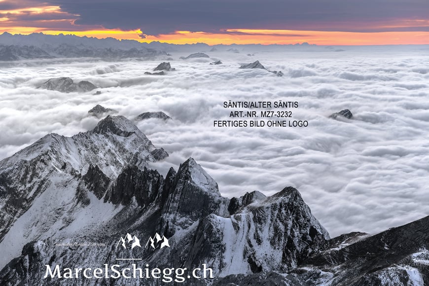 Marcel Schiegg, Fotografie, Säntis, Alter Säntis, Sonnenuntergang, Nebelmeer, Alpstein, Appenzell, Appenzellerland, Schweiz
