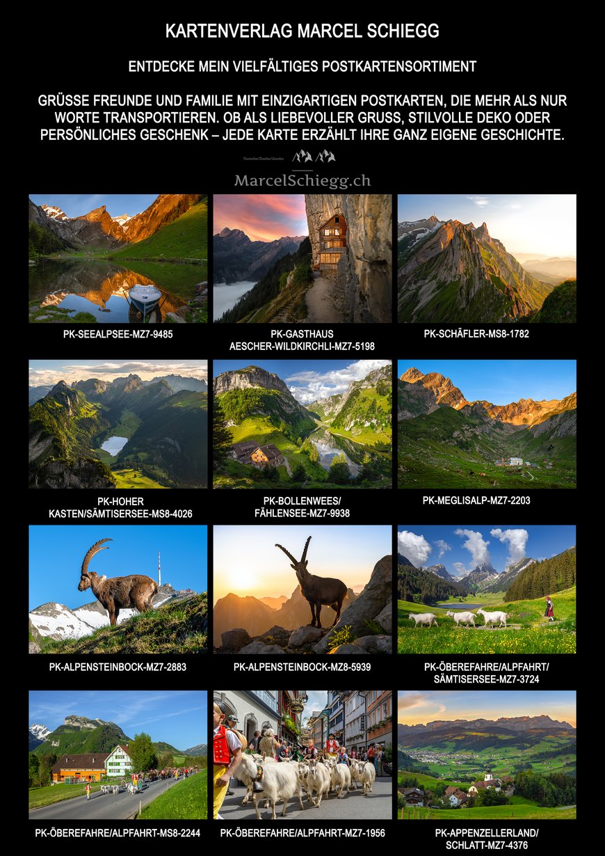 Marcel Schiegg, Fotografie, Karten Verlag, Postkarten, Schweiz, Alpstein, Alpsteinfotograf