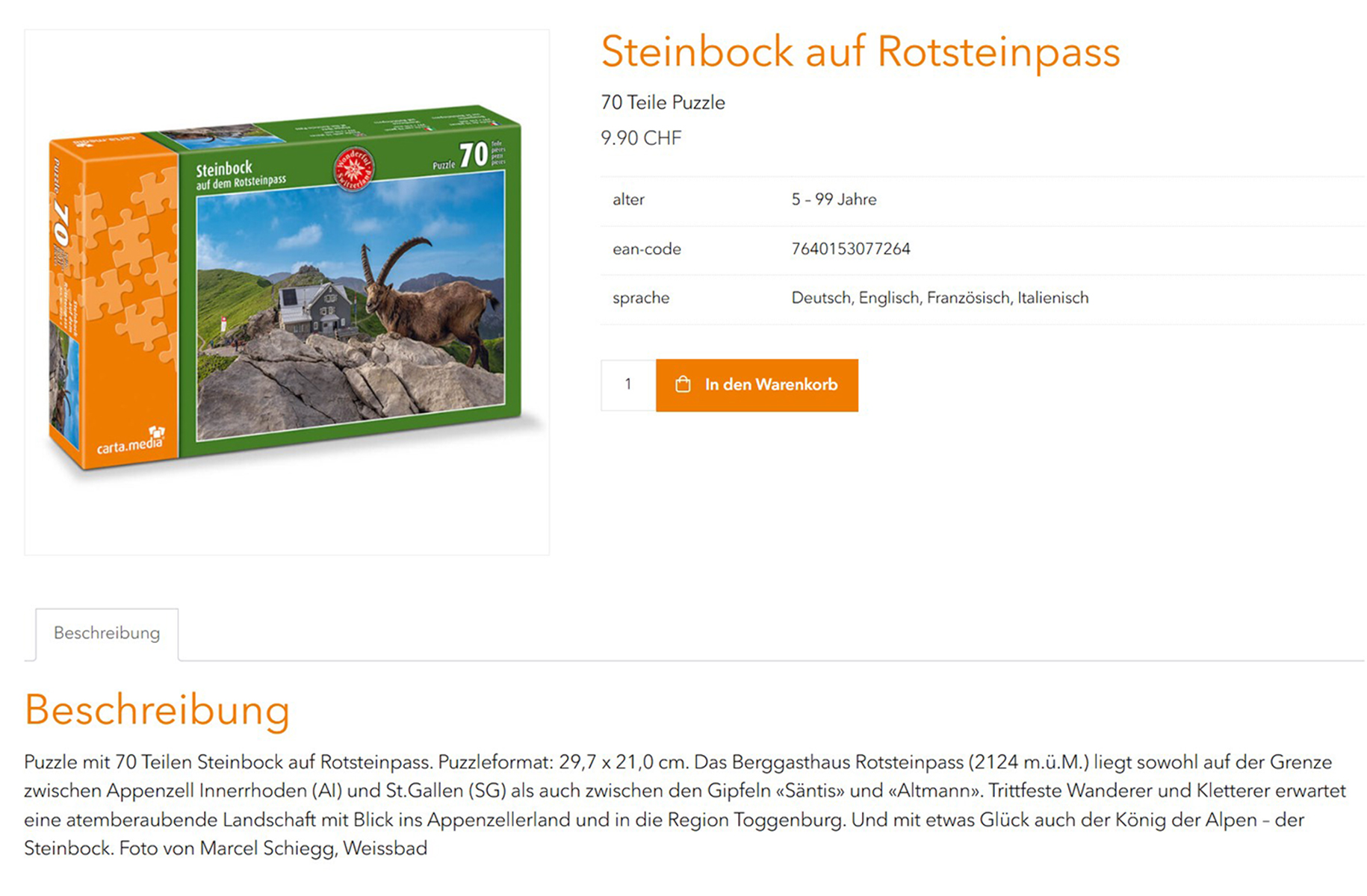 Marcel Schiegg, carta.media, Berggasthaus Rotsteinpass, , Steinbock, Alpensteinbock, Puzzle