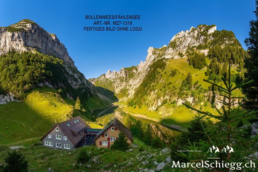 Marcel Schiegg, Fotografie, Fählensee, Bollenwees, Berggasthaus Bollenwees, Fälensee, Bergsee, Spiegelung, Alpstein, Appenzell, Appenzellerland, Schweiz, Roslenfirst