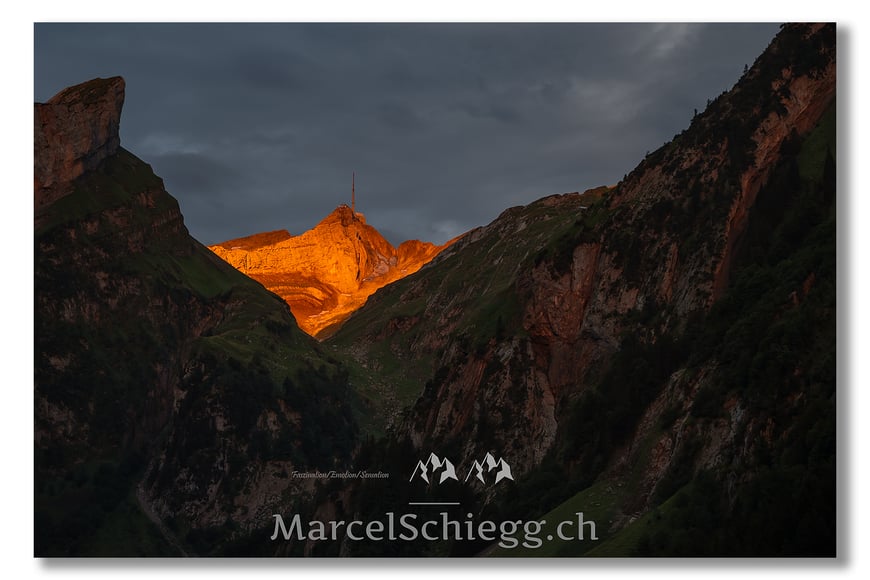Säntis, Alter Säntis, Alpstein, Appenzellerland, Marcel Schiegg, Alpenglühen, Seealpsee