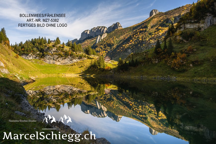 Marcel Schiegg, Fotografie, Fählensee, Bollenwees, Berggasthaus Bollenwees, Fälensee, Bergsee, Spiegelung, Alpstein, Appenzell, Appenzellerland, Schweiz